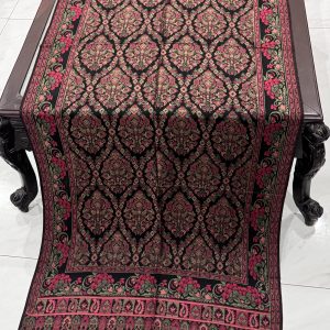 Black Floral Kani Pashmina Stole with Ornamental Medallion Motifs