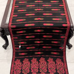 Black Ikat-Inspired Kani Pashmina Stole with Floral Border