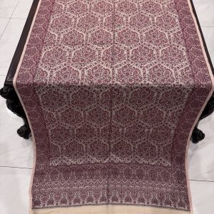 Ivory & Maroon Floral Kani Pashmina Stole with Geometric Medallion Motifs
