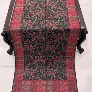 Deep Green Floral Kani Pashmina Stole with Kashmiri Bird Motifs