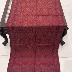 Maroon & Antique Gold Floral Kani Pashmina Stole with Traditional Paisley Borders