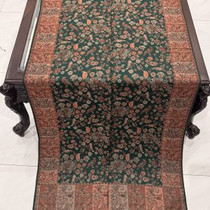 Deep Teal Green & Peach Floral Kani Pashmina Stole with Kashmiri Bird Motifs