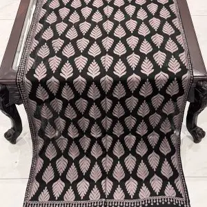 Black Pashmina Stole with Leaf Motif Embroidery (28×80 inches)