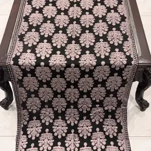Black Pashmina Stole with Brownish Floral Leaf Embroidery (28×80 inches)