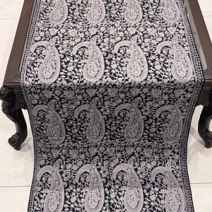 Black Pashmina Stole with Light Greyish White Paisley & Floral Embroidery (28×80 inches)